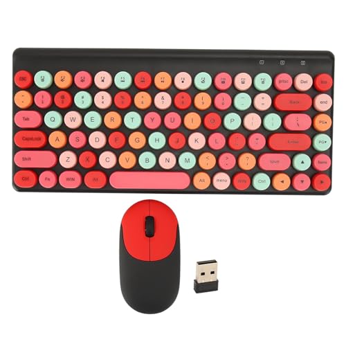 Sxhlseller Retro Bunte Runde Tastenkappe, Kabellose Tastatur- und Maus-Kombinationen, 86 Tasten, 2,4 G, für PC, Laptop (Black) von Sxhlseller