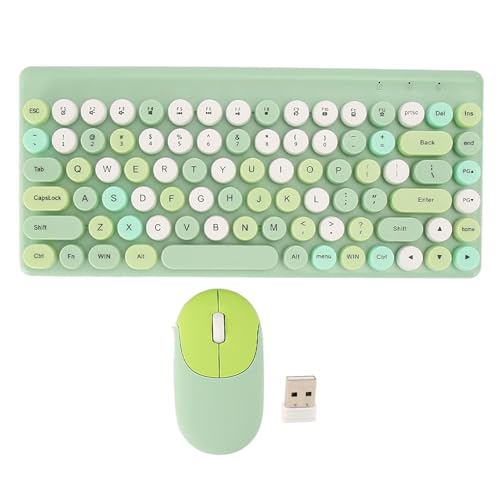Sxhlseller Retro Bunte Runde Tastenkappe, Kabellose Tastatur- und Maus-Kombinationen, 86 Tasten, 2,4 G, für PC, Laptop (Green) von Sxhlseller