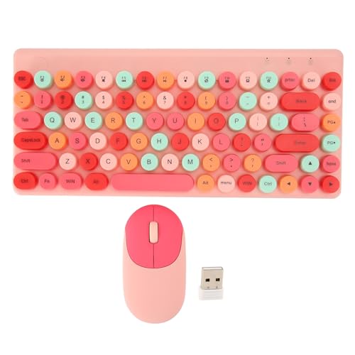 Sxhlseller Retro Bunte Runde Tastenkappe, Kabellose Tastatur- und Maus-Kombinationen, 86 Tasten, 2,4 G, für PC, Laptop (PINK) von Sxhlseller