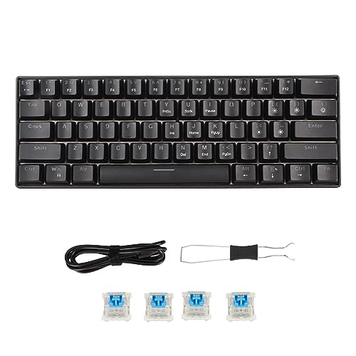 Tragbare Gaming-Tastatur mit 60% LED-Hintergrundbeleuchtung, Kompakte Mechanische Tastatur für -PC-Laptop mit Blauem Schalter (Schwarzer, oberflächenblauer Schalter) von Sxhlseller