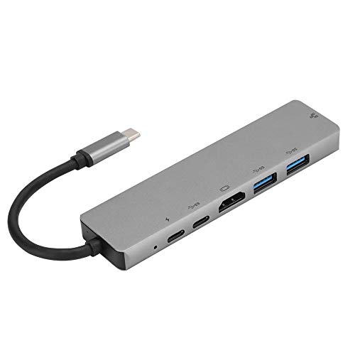 USB Hub 3.0 Splitter, Leichter 6-in-1-USB-C- Bis Typ C 3 USB3.0-Hub HDMI Rj45 Ethernet SDTF OTG-Adapter aus Grauem Metall von Sxhlseller
