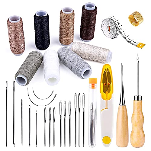 Sxmrmnx 29 Teiliges Leder NäHen Set, Leder NäHen Polster Reparatur Set mit 8 Farben NäHen Garn für Leder NäHen von Sxmrmnx