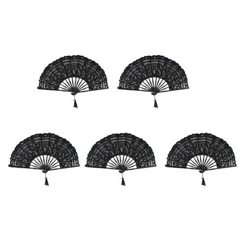 Sxmrmnx 5X Handgemachte Baumwollspitze Klappbar Handventilator Fuer Brauthochzeit Dekoration (Schwarz) von Sxmrmnx