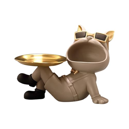 Sxmrmnx Aufbewahrungsbox in Form Einer Bulldoggenstatue Aus Kunstharz, Kunstskulptur Zur Heimdekoration, Multifunktionaler Süßigkeitenbehälter. (Beige) von Sxmrmnx