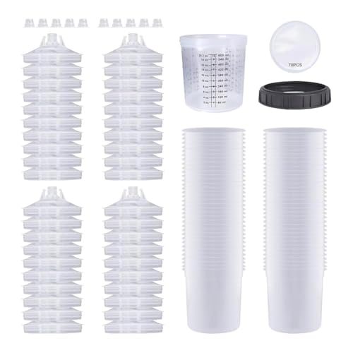 Sxmrmnx Farbbecher für Auto-Lackierpistole, HVLP-Lackierpistole, 20 Oz (600 Ml), Set mit 70 Abnehmbaren Filtern und Bechereinlagen von Sxmrmnx