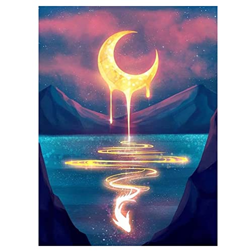Sxmrmnx Mach Es Selbst Diamant Malerei und KüNstlicher Diamant Stickerei Runde Harz Diamant Kreuz Stich GemäLde Hause Wand 30X40Cm, zum Mond 1 von Sxmrmnx