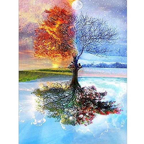 5D Diamant Painting Bilder Groß Vier-Jahreszeiten-Baum DIY Diamond Painting Set Voller Strass Stickerei Mosaik Diamant Malerei Kits Basteln Leinwand Wand Aufkleber Home Decor Square Drill 45X60cm von Sxrzl