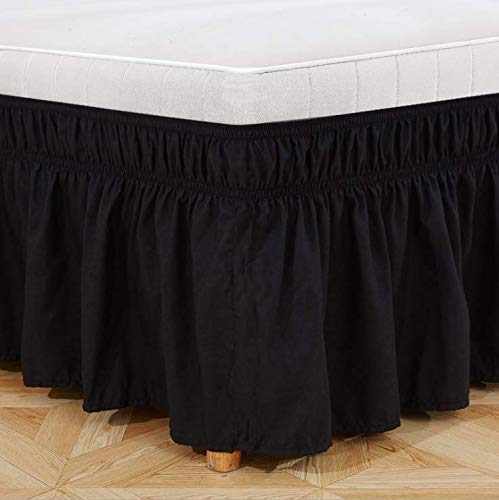 Bettrock, gebürstetes Polyester, mit DREI Stoffseiten, elastischer Staub-Rüschen, leicht anzubringen, mit 38,1 cm Länge, Polyester (schwarz, Einzelbett: 39*75inch / 100 x 190 cm (99,1 x 190,5) von Sxspace