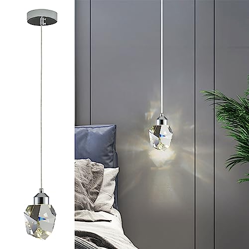 Sxtiger Moderne Kristall Pendelleuchte, 3-Farben LED Kristall Pendelleuchte, HöHenverstellbare Chromsilber Decke HäNgende Pendelleuchte, FüR KüCheninsel Schlafzimmer Esszimmer (Silber), (F-SLPL) von Sxtiger