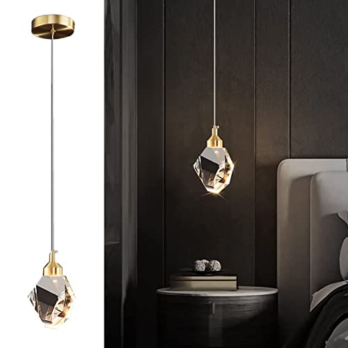 Sxtiger Moderne Kristall Pendelleuchte, 3-Farben Led Kristall Pendelleuchte, HöHenverstellbare Goldene Decke HäNgende Pendelleuchte, FüR KüCheninsel Schlafzimmer Esszimmer (Golden) von Sxtiger