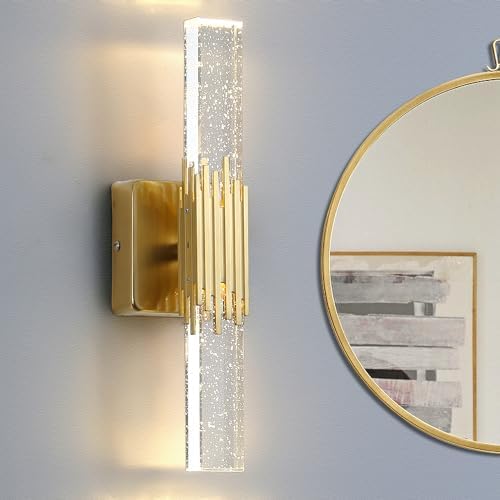 Sxtiger Moderne Goldene Blase Kristall Wandleuchte, 3-Farbige LED Kristall Wandleuchte, für Innenbereich Wohnzimmer Schlafzimmer Küche Flurbeleuchtung von Sxtiger
