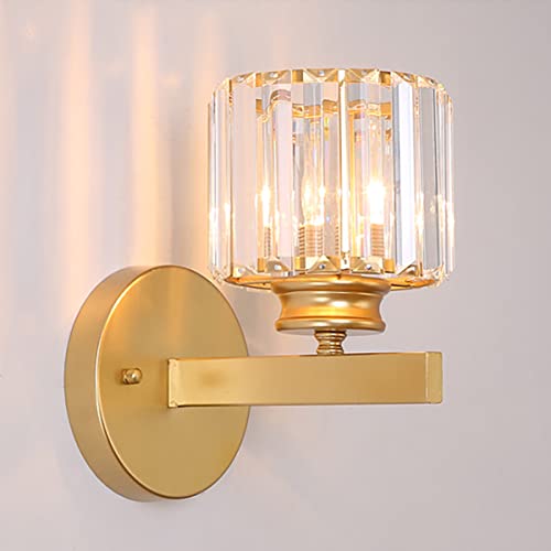 Sxtiger Moderne Goldene Kristall Wandleuchte, E27 Schlafzimmer Wandlampe LED Kristall Wand Lampen, Gold Kristallwandleuchte für Wohnzimmer Korridor Esszimmer Flur Innen von Sxtiger