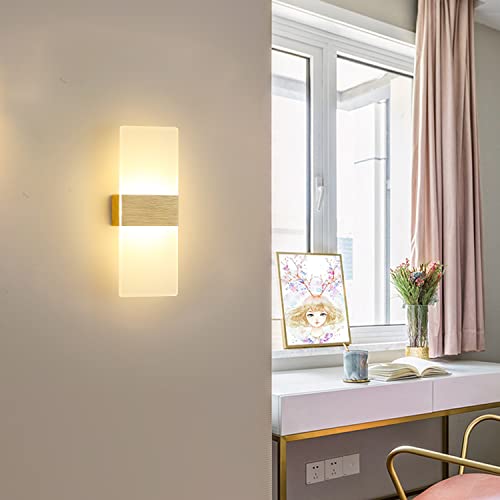 Sxtiger Moderne LED Wandleuchte Im Innenbereich, 10W Mattierte Acryl Wandleuchte, FüR Wohnzimmer Schlafzimmer Flur Treppenbeleuchtung, Warmes Licht 3000K (Gold) von Sxtiger
