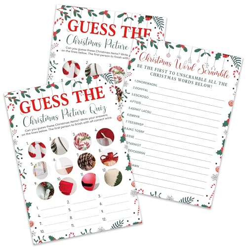 Bild-Quiz und Feiertags-Wort-Scramble, Weihnachtsfeierspiele, Weihnachts-Trivia-Spiel, festliches Quiz- und Ratespiel für Familie, Büro, Klassenzimmer, 30 doppelseitige Karten und 1 Antwortkarten-2 Bild-Quiz und Feiertags-Wort-Scramble, Weihnachtsfeierspiele, Weihnachts-Trivia-Spiel, festliches Quiz- und Ratespiel für Familie, Büro, Klassenzimmer, 30 doppelseitige Karten und 1 Antwortkarten-2 von Sxurt