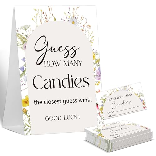 Guess How Many Baby Shower Games Guess How Many Candies, 1 Standing Sign and 50 Cards, Baby in Bloom Wildflowers Gender Neutral Baby Shower Decoration, Gender Reveal Party Games Supplies-LT13 von Sxurt