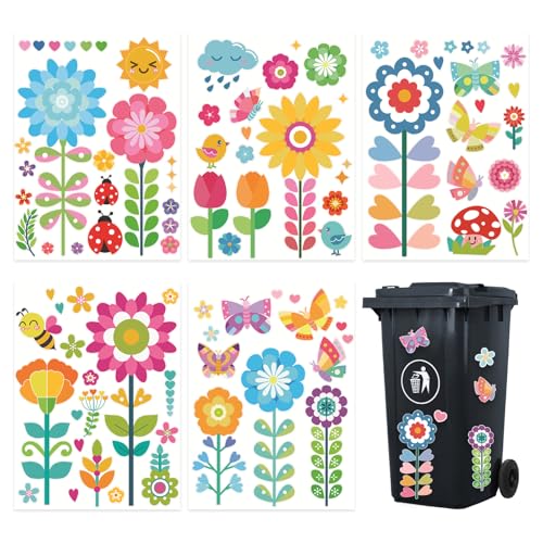 Sxutop 10 Stück Mülleimer Blumen Aufkleber Mülltonnenaufkleber Wetterfest Blumenaufkleber Selbstklebender Wetterfest Eimer Dekorative Aufkleber für Wand Tür Mülleimer Kühlschrank (Bunt) von Sxutop