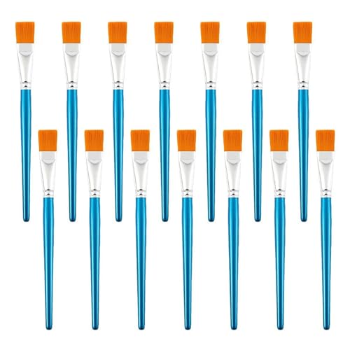 Sxutop 14 Stück Pinsel Set 17mm Breite Flache Pinsel Set Blau Künstler Pinselset Acryl Pinselset mit Nylonborsten für Acryl Öl Wasserfarben Anfänger von Sxutop