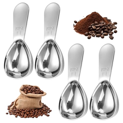 Sxutop 4 Stück Edelstahl Kaffeelöffel Portionierer Kaffeeportionierer aus Rostfreiem Edelstahl Kaffee Messlöffel Kurzer Griff Esslöffel Messlöffel Passend für Kaffee Losen Tee Zucker oder Mehl(15 ml) von Sxutop