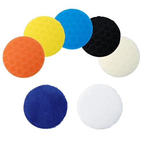 Sxutop 7 PCS 150 mm Polierschwamm Set Auto Polierpads Klett Waben Polieren Schwamm Wiederverwendbar Wachs Schwämme Auto Set für Exzenter Poliermaschine Schleifmaschine von Sxutop