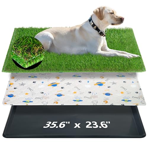 Wiederverwendbares Hundeto-System mit Kunstrasen, Urinierpads und Tablett, für Welpentraining, tragbar und leicht zu reinigen, 88,9 x 58,4 cm, große Hundetoilette für den Innen- und Außenbereich (90 x von SyFatWeen