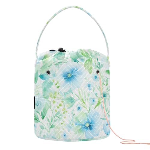 Aquarell-Aufbewahrungsbeutel mit Löchern, Garnhalter, Häkelset für Strickset, Blau / Grün von SyXIOP