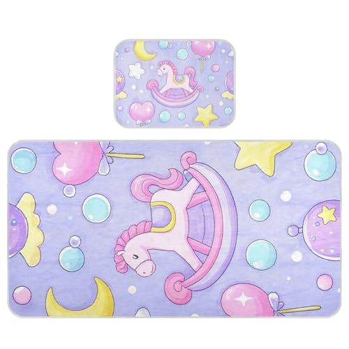 Baby-Matratzenauflage mit niedlichem Cartoon-Schaukelpferd, kühlend, wasserdicht, 71,1 x 132,1 cm, atmungsaktive Polsterung für Babybetten und Kleinkinder, Violett von SyXIOP