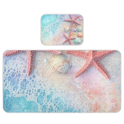 Blue Beach Seestern Muscheln kühlende Babymatratze wasserdicht 71,1 x 132,1 cm atmungsaktive Bettunterlage für Babys und Kleinkinder von SyXIOP