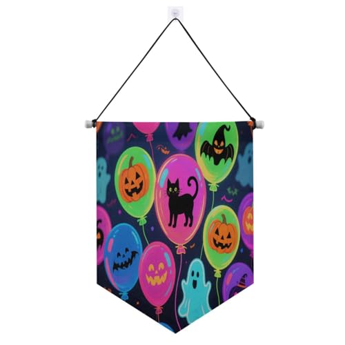 Bunte Halloween-Dekoration "Happy Halloween", Banner zum Aufhängen mit Teleskopstange, Hof-Banner, Outdoor-Dekoration für Tür, Wände, Fenster, Gärten, Hof, Banderinen für Fiestas von SyXIOP