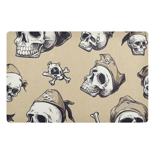 Dekorative Totenköpfe Pirat Scharlachrot Beige Outdoor Eingang rutschfeste Gummi-Rückseite und waschbare Haustür-Teppiche saugfähige Eingangsmatte 81,3 x 50,8 cm Küchenmatte für Vorder- und Hintertür von SyXIOP
