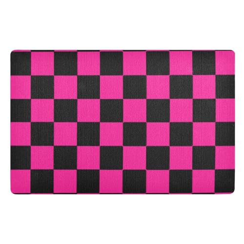 Dekorativer Buffalo Plaid Check Black Peach Outdoor Eingang rutschfeste Gummi-Rückseite und waschbar Waschküchenteppich Extra Outdoor Fußmatten 81,3 x 50,8 cm Küchenmatte für Eingangsbereich vorne von SyXIOP