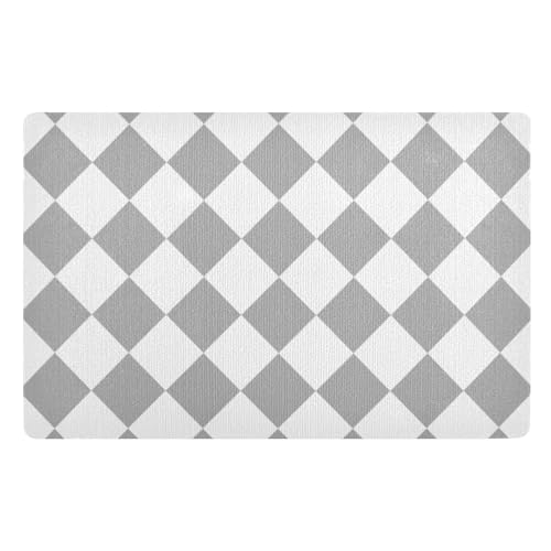 Dekorativer Buffalo Plaid Karo Grau Weiß Outdoor Eingang rutschfeste Gummi und waschbare Badteppiche saugfähig Inneneingangstürmatte 81,3 x 50,8 cm Küchenmatte für Eingangsbereich, Vorder- und von SyXIOP