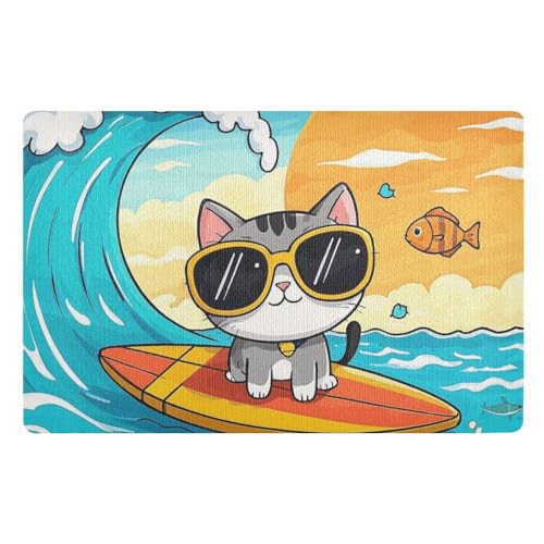 Dekorativer süßer Cartoon-Sommerkatze, Surfen, für den Außenbereich, rutschfester Gummi und waschbar, für Haustür, extra Vordertür, 81,3 x 50,8 cm, Küchenmatte für Treppen, Terrasse, Garage Dekorativer süßer Cartoon-Sommerkatze, Surfen, für den Außenbereich, rutschfester Gummi und waschbar, für Haustür, extra Vordertür, 81,3 x 50,8 cm, Küchenmatte für Treppen, Terrasse, Garage von SyXIOP