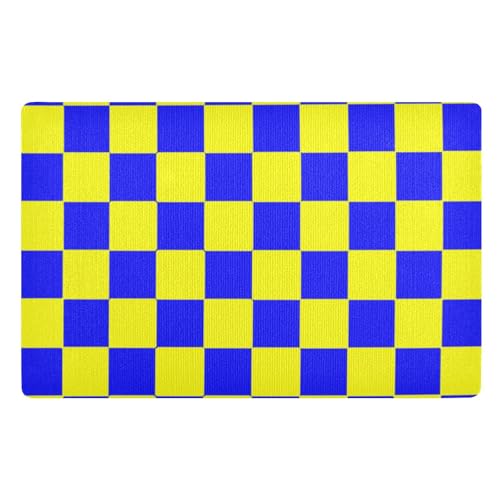 Dekoratives Buffalo Plaid Karo Blau Gelb Outdoor Eingang rutschfeste Gummi und waschbare Fußmatte waschbar Eingangsteppiche saugfähig niedriges Profil innen Boden Fußmatte 81,3 x 50,8 cm Küchenmatte von SyXIOP