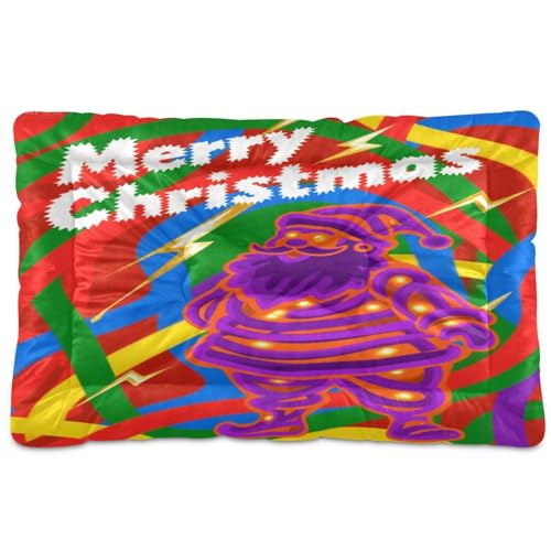 Frohe Weihnachten Weihnachtsmann-Matratze, bunt, waschbar, weich, rutschfest, Haustierbett für große, mittelgroße und kleine Hunde, 91,4 x 61 cm von SyXIOP