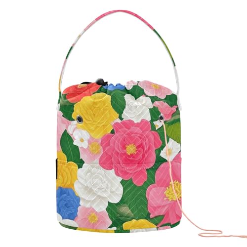 Häkeltasche mit bunten und schönen Blumen und Löchern, Garnhalter, Tasche für Strickset, Bulto Para Manualidades von SyXIOP
