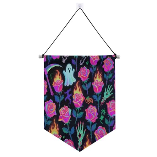 Halloween-Dekoration "Happy Halloween", rote Rose, Wandbehang mit Teleskopstange, lustiges Banner zum Aufhängen von Türen, Wänden, Fenstern, Gärten, Hof, Suministros para fiesta de von SyXIOP