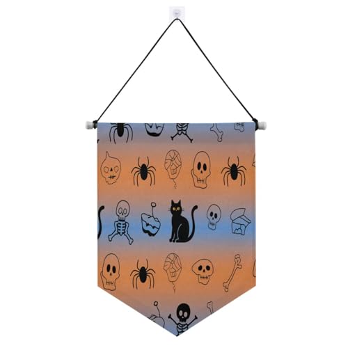 Halloween Schwarze Katze Spinne Schädel Halloween Dekorationen Hängendes Banner mit Teleskopstange Tür Banner Hofdekorationen Outdoor für Festival & besondere Tage Banderitas Para Fiestas von SyXIOP