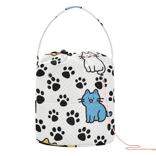 Happy Cute Cat Colorful Footprint Black Needle Storage Portable Yarn Bag Crochet for Knitting Kit estambre y ganchos para tejer Happy Cute Cat Colorful Footprint Black Needle Storage Portable Yarn Bag Crochet for Knitting Kit estambre y ganchos para tejer von SyXIOP