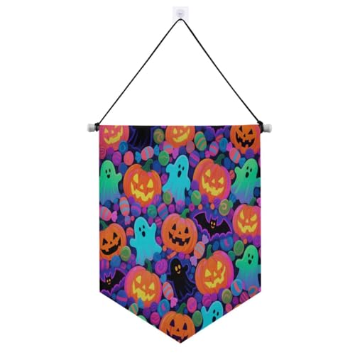 Happy Halloween Bunte Süßigkeitengeister, Halloween-Dekorationen, Wandbehang Banner mit Teleskopstange, Banner, Flagge, Hof, Dekorationen für den Außenbereich, für Tür, Wände, Fenster, Gärten, Hof von SyXIOP