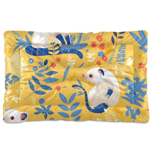 Hundebett, Motiv: asiatische Palme, waschbar, weich, bequem, rutschfeste Unterseite, für große, mittelgroße und kleine Hunde, 91,4 x 61 cm, Blau / Gelb von SyXIOP