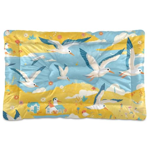 Hundebettunterlage mit Cartoon-Albatros-Motiv, waschbar, weich, bequem, rutschfeste Unterseite, für mittelgroße und große Hunde, 91,4 x 61 cm, Gelb von SyXIOP