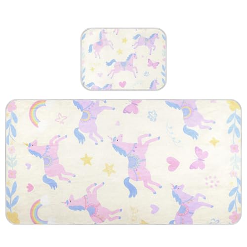 Kühlende Babybett-Matratze mit niedlichen Cartoon-Einhörnern, 71,1 x 132,1 cm, ultraweiche Pads, waschbar, für Babys und Kleinkinder von SyXIOP