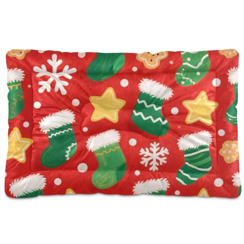 Merry Christmasgreen Weihnachtsstrümpfe, waschbar, Hundematratze, weich, bequem, rutschfeste Unterseite, Haustierhütte, Betten für große, mittelgroße und kleine Hunde, 91,4 x 61 cm von SyXIOP