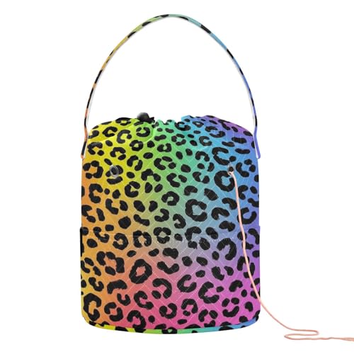 Modische Farbe Leopard Regenbogen Reiseaufbewahrung mit Löchern Häkelnadel Organizer für Strickwerkzeug Hilo de Crochet para tejer von SyXIOP