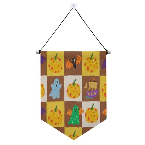 Orange Schachbrett Halloween Dekorationen Wandbehang Banner mit Teleskopstange Tür Banner hängende Party Dekorationen für Festival & besondere Tage Banderitas Para Fiestas von SyXIOP