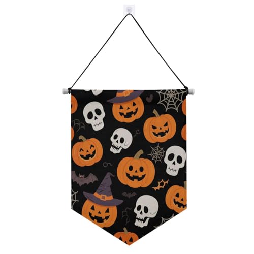 Orangefarbenes böses Halloween-Skelett Halloween-Dekorationen Banner Aufhänger für Wand mit Teleskopstange Tür Banner hängende Dekorationen für Festival & besondere Tage Banderitas Para Fiestas von SyXIOP