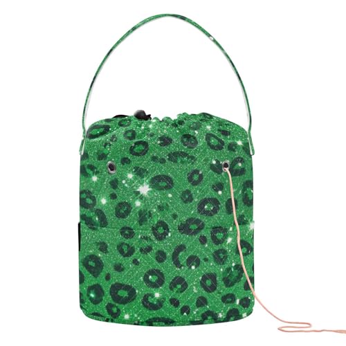 Reise-Aufbewahrungstaschen mit künstlichem Glitzer-Leopardenmuster, tragbar, zum Häkeln für Strickwerkzeug, Hilo para tejer bolsas von SyXIOP