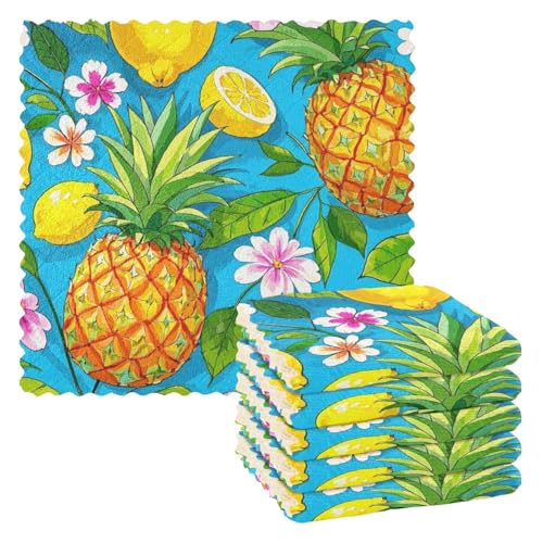 Summer Fruit Ananas Zitronenblau Country Mikrofaser Handtücher für Küche Mikrofaser Geschirrtuch Essentials reusabloallas para cocina 27,9 x 27,9 cm 6 Stück von SyXIOP