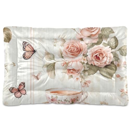 Summer Vintage Peach Cups Roses Washable Dog Cat Bed Soft Anti-Rutsch Cat Kennel Crate Pad for Medium/Large Dogs 91.4 cm x 61.0 cm von SyXIOP