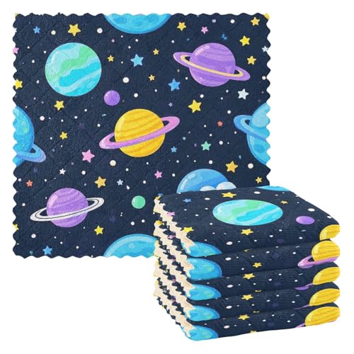 SyXIOP Cartoon Cute Colorful Planet New Home Microfiber Drying Towel Kitchen Handmade Kitchen Towels Restaurant Decor Tallas Para Ropa 27,9 x 27,9 cm Set of 6 von SyXIOP